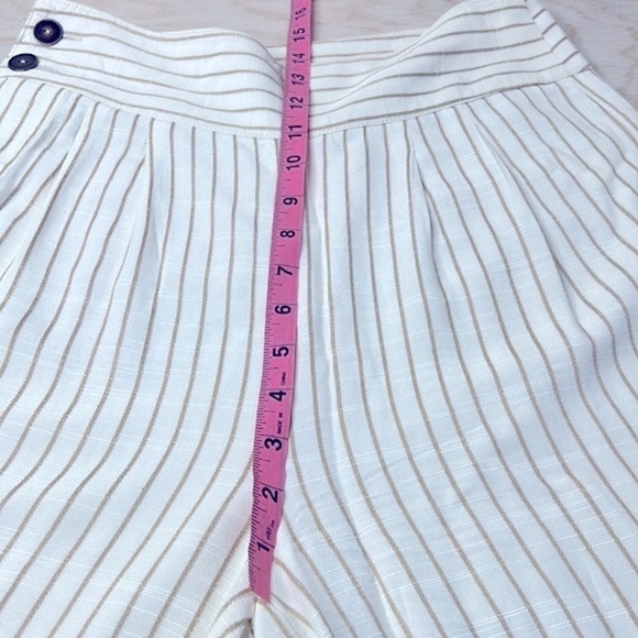 ANTHROPOLOGIE * Buttoned Wide Leg Pants Neutral Striped Linen Mix Size 0 / XS - Picture 8 of 10
